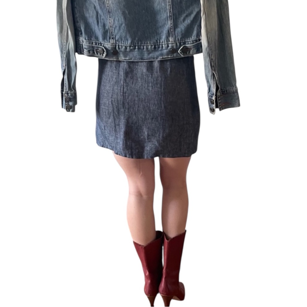 Vintage Y2K Blue Chambray Denim High Waist Mini Skirt Matching Tie Belt Small - Picture 13 of 16